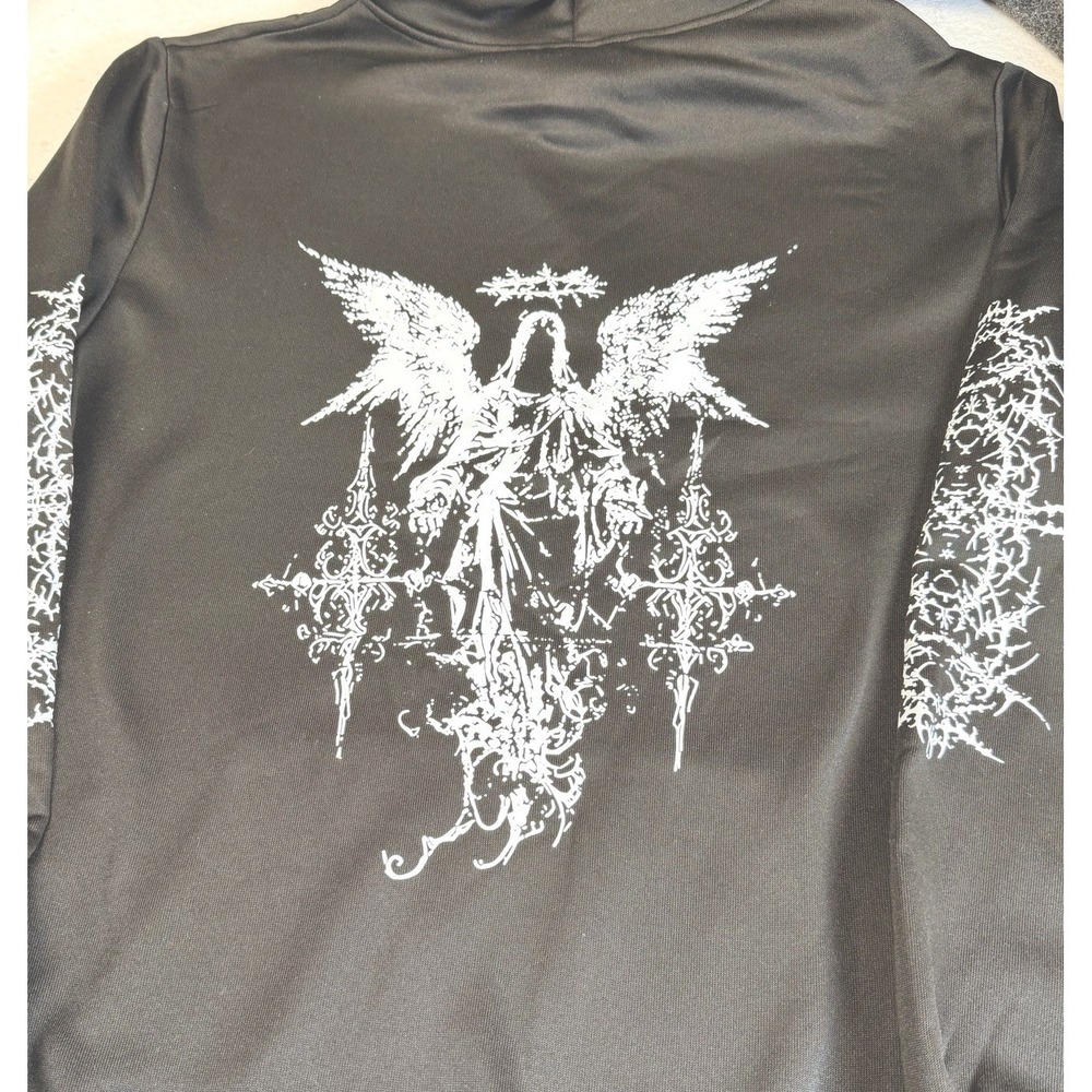 NWOT Y2K Cyber Sigilism Gothic Angel Hoodie Black Grunge Alt Graphic Sweatshirt